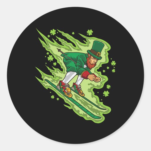 Skiing Leprechaun - Irish Winter Sports - Ski Snow ラウンドシール (正面)