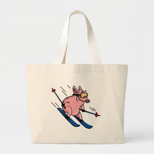 skiing pig ラージトートバッグ (正面)