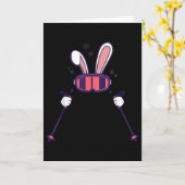 Skiing Rabbit Ski Poles Ski Goggles Easter Bunny  カード (黄色い花)