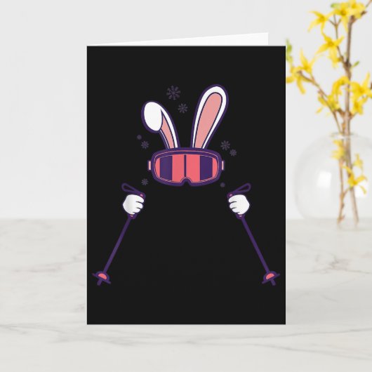 Skiing Rabbit Ski Poles Ski Goggles Easter Bunny  カード (黄色い花)