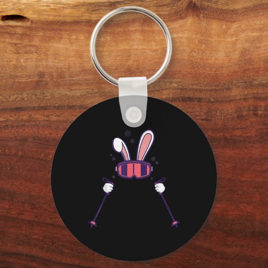 Skiing Rabbit Ski Poles Ski Goggles Easter Bunny  キーホルダー (正面)