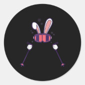 Skiing Rabbit Ski Poles Ski Goggles Easter Bunny  ラウンドシール (正面)