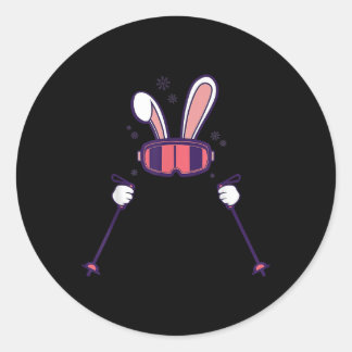 Skiing Rabbit Ski Poles Ski Goggles Easter Bunny  ラウンドシール