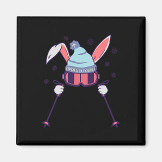 Skiing Rabbit With Goggles And Ski Beanie Winter S マグネット