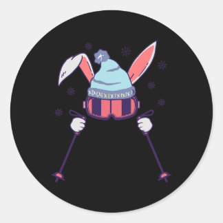 Skiing Rabbit With Goggles And Ski Beanie Winter S ラウンドシール