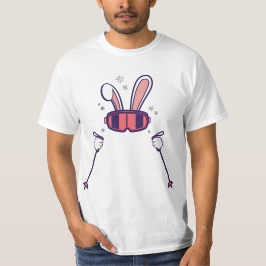 Skiing Rabbit with Ski Poles and Ski Goggles Easte Tシャツ (正面)