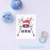 Skiing Santa Rabbit with Santa Hat and ski poles S チラシ (シングル)