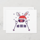 Skiing Santa Rabbit with Santa Hat and ski poles S ポストカード (正面/裏面)