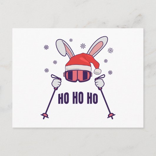 Skiing Santa Rabbit with Santa Hat and ski poles S ポストカード (正面)