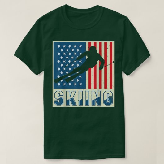 Skiing Skier Ski Cross Country Downhill Snow Ameri Tシャツ (デザイン正面)