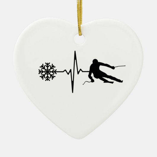 Skiing - Skiing Heartbeat Skier Gift セラミックオーナメント (正面)
