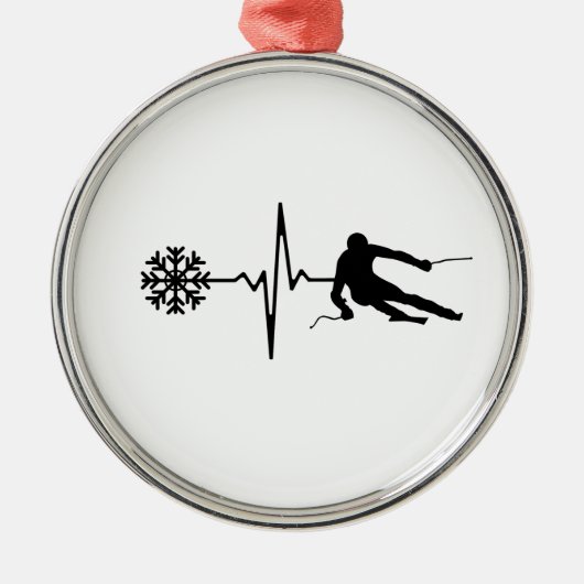 Skiing - Skiing Heartbeat Skier Gift メタルオーナメント (正面)
