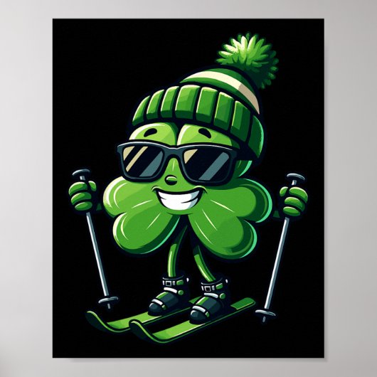 Skiing St Patricks Day Shamrock Clover Irish Men W ポスター (正面)