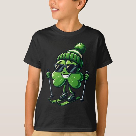 Skiing St Patricks Day Shamrock Clover Irish Men W Tシャツ (正面)