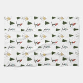 Skiing Watercolor Winter Sports Christmas Pattern キッチンタオル (横)