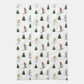 Skiing Watercolor Winter Sports Christmas Pattern キッチンタオル (縦)