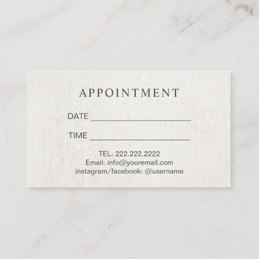 Skincareのサロンのスパのエステティシャンのアイボリーのアポイントメント 予約カード (裏面)