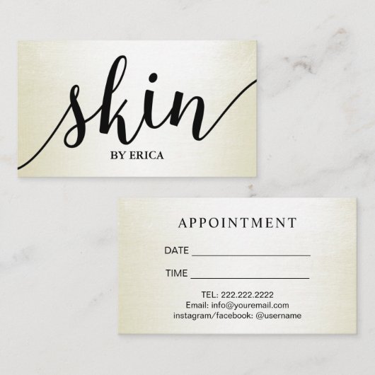 Skincareのサロンのスパのエステティシャンのアイボリーのアポイントメント 予約カード (正面/裏面)