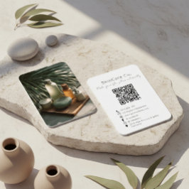 Skincare Brand Business Card with Photo and QR Cod 名刺