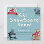Sking Birthday Party Slopes Ski Snowboard Snow 招待状 (正面)