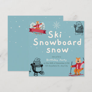 Sking Birthday Party Slopes Ski Snowboard Snow 招待状