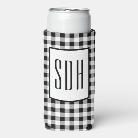 Skinny Monogram Initials, Buffalo Check Pattern, スリム缶クーラー (Seltzer正面)