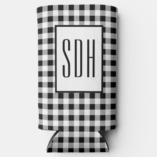 Skinny Monogram Initials, Buffalo Check Pattern, スリム缶クーラー (正面)