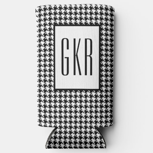 Skinny Monogram Initials, Houndstooth Pattern, スリム缶クーラー (正面)
