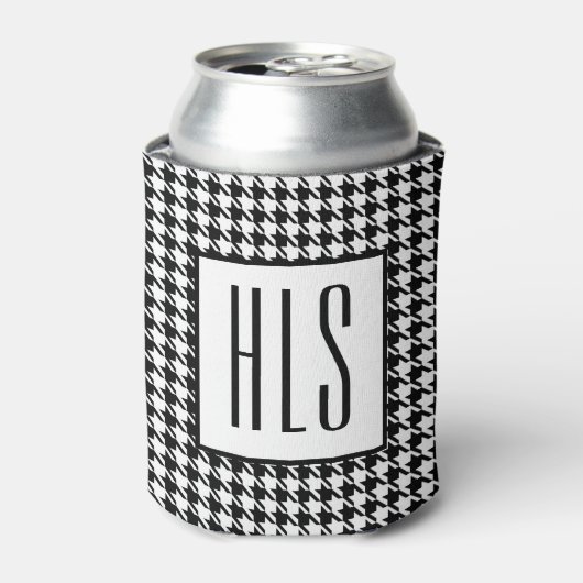 Skinny Monogram Initials, Houndstooth Pattern 12oz 缶クーラー (缶正面)