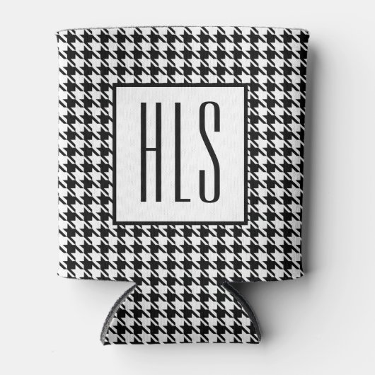 Skinny Monogram Initials, Houndstooth Pattern 12oz 缶クーラー (正面)