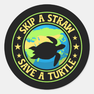 Skip a Straw Save a Turtle - Eco Awareness Earth ラウンドシール