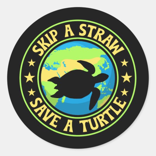 Skip a Straw Save a Turtle - Eco Awareness Earth ラウンドシール (正面)