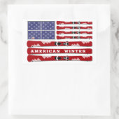 Skis and Snowflakes USA冬用国旗 長方形シール (バッグ)