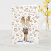 Skis Cream White Snowflakes Christmas   カード (黄色い花)