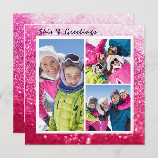 Skis & Greetingsクリスマスシックグリッター3写真 (正面/裏面)
