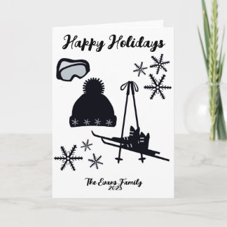 Skis, hat, boots & goggles Christmas カード
