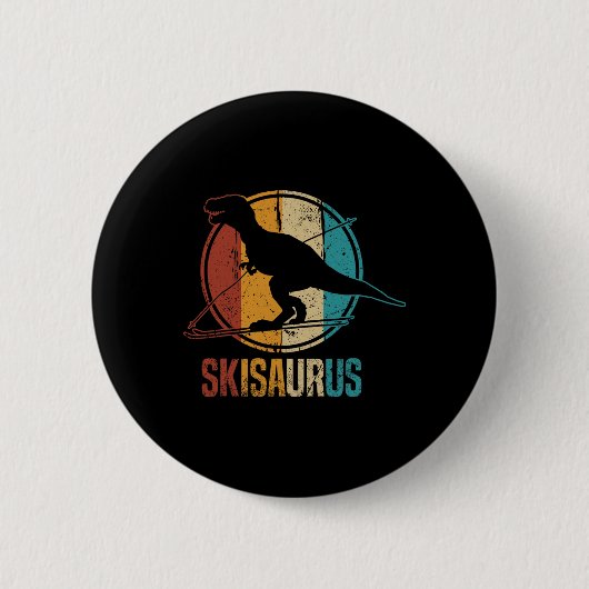 Skisaurus Funny Skiing Dino Ski Dinosaur Skiing Di 缶バッジ (正面)