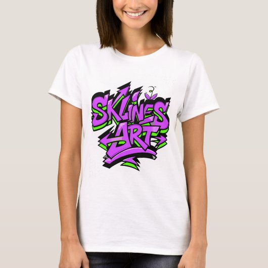 SklinesArt - 大胆なグラフィティロゴ Tシャツ (正面)