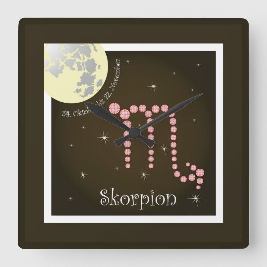 Skorpion 24. Oktober bis 22. November Uhr スクエア壁時計 (正面)