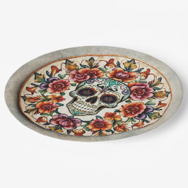 💀🎉: Skulflower Radiance Doom Dia de los Muertos ペーパープレート