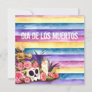 Skull花のDia de los Muertosのパーティの招待状 招待状