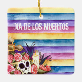 Skull花のDia de los Muertos |のオーナメント セラミックオーナメント