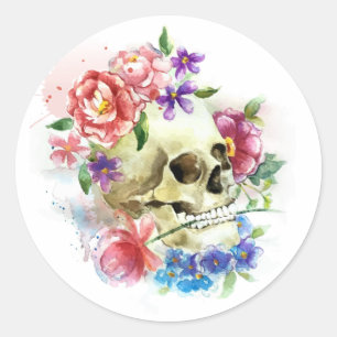 Skull花のDia de los Muertos  のステッカー ラウンドシール