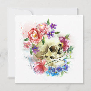 Skull花のDia de los Muertos  のパーティの招待状 招待状
