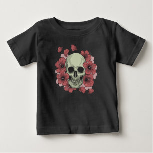 Skull花のDia de los Muertos  のワイシャツ ベビーTシャツ