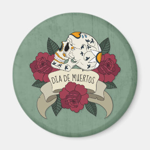 Skull花のDia de los Muertos  の磁石 マグネット