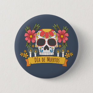 Skull花のDia de los Muertos  ボタン 缶バッジ