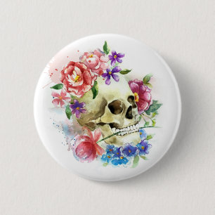 Skull花のDia de los Muertos  ボタン 缶バッジ