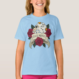 Skull花のDia de los Muertos Sleeveのワイシャツ Tシャツ