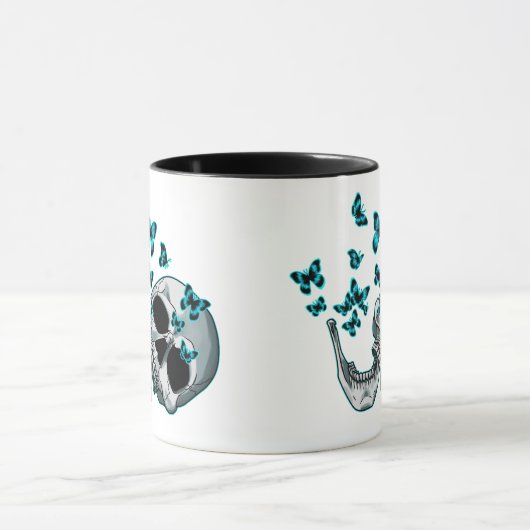 Skull and Blue Butterflies Mug マグカップ (中央)
